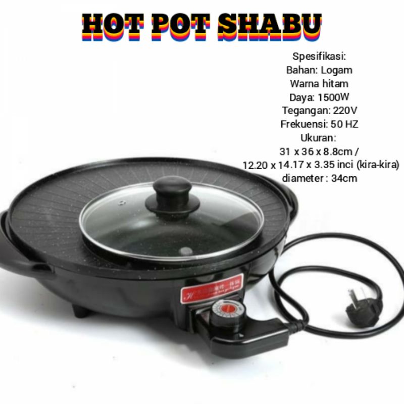 Panci Panggangan Elektrik Hot Pot Barbiqyu Shabu 34 Cm Korean Food 2 In 1