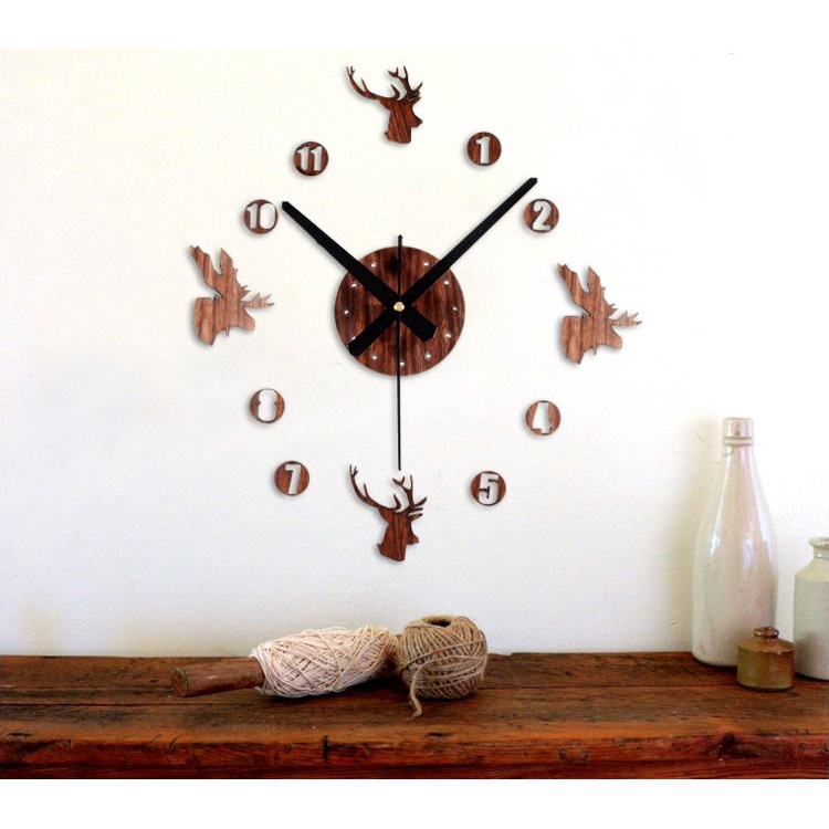 PROMO Jam Dinding DIY Giant Wall Clock Quartz Creative Design Model Deer Head 100cm - Jam Dinding DIY Giant Wall Clock Quartz Creative Design 30-60cm - JAM dinding motif kayu unik clasic