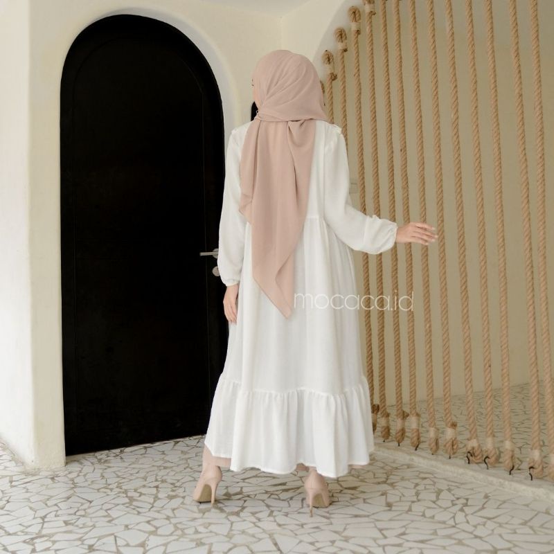 midi dress ootd hijab sontog katun rayon crincle airflow rempel bw putih hitam pink biru soft baby