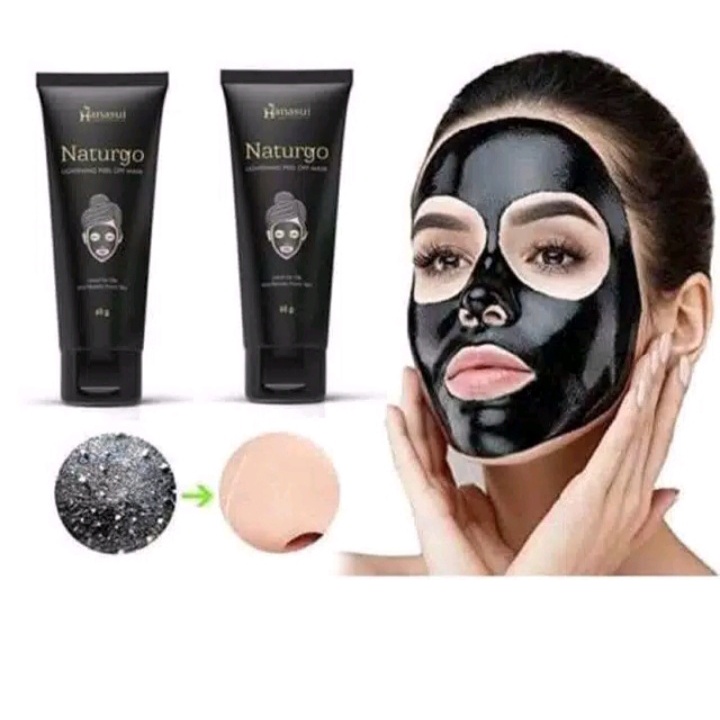 [BISA COD] Masker Wajah Naturgo BPOM Hanasui Hitam Tube Pembersih Komedo Jerawat Ampuh Praktis Masker Lumpur