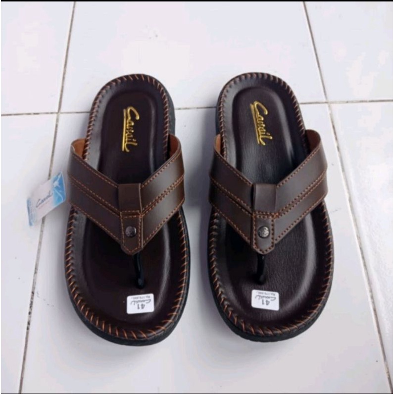 Sandal Japit Pria Kulit Impor Original Sandal Cowok Santai Formal Casual