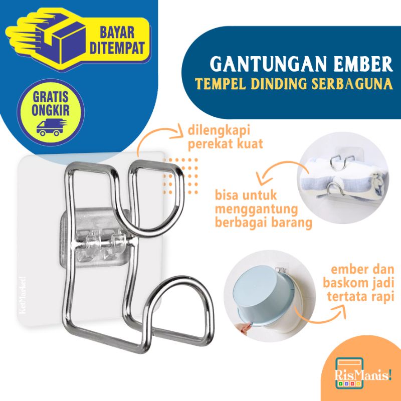 TRANSPARENT WALL BASIN HANGER - Gantungan Ember Tempel Dinding Hook Stainless Bening Pengait Baskom