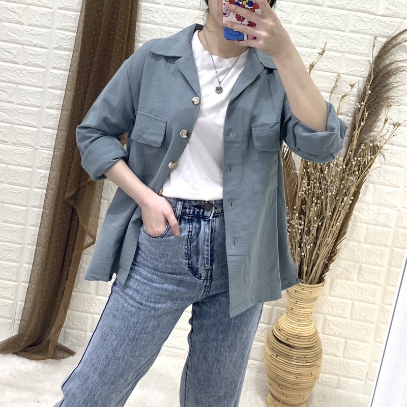 Misty Long Shirt - PLENARIO ID | Kemeja wanita - Oversize - Bahan linen - atasan wanita - shirt kemeja - COD