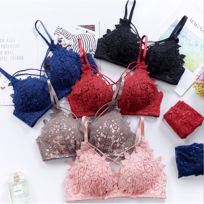 BV.ID BR400 BRA BH PUSH UP TANPA KAWAT WANITA MOTIF BUNGA TALI SILANG COD BRA SAJA