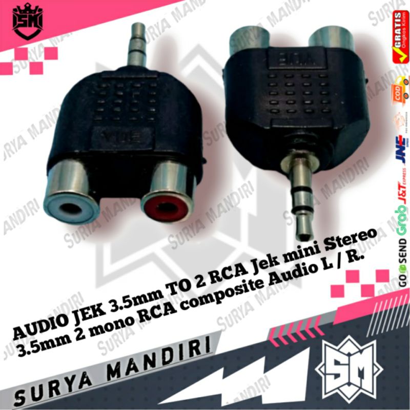 AUDIO JEK 3.5mm TO 2 RCA Jek mini Stereo 3.5mm 2 mono RCA composite Audio L / R.