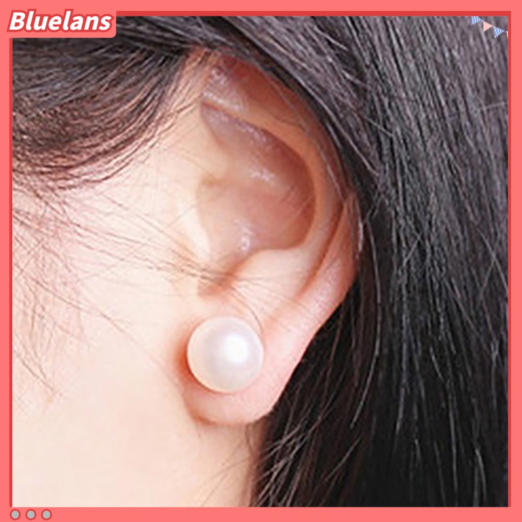 Bluelans Anting Stud Desain Mutiara Tiruan Bahan Alloy Lapis Silver Tahan Lama Gaya Klasik Untuk Wanita