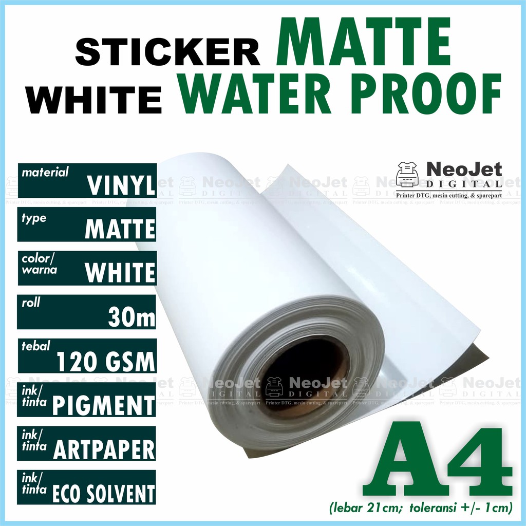 

Stiker Sticker Vinyl Matte Inkjet Waterproof Water Proof Doff Doft Mate A4 Putih Tahan Air Anti air