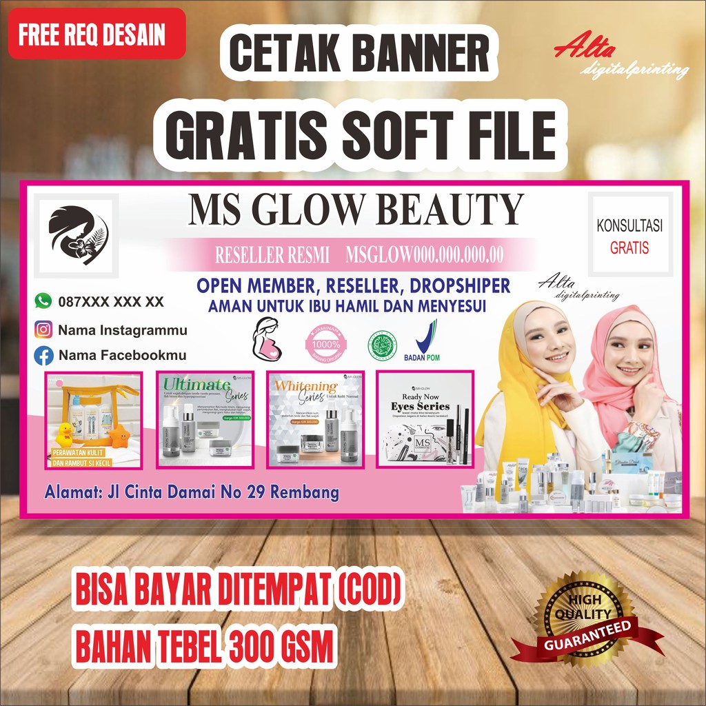 BANNER SPANDUK BACKDROP BALIHO MMT AGEN DISTRIBUTOR RESELLER MEMBER RESMI MS GLOW MSGLOW SKINCARE
