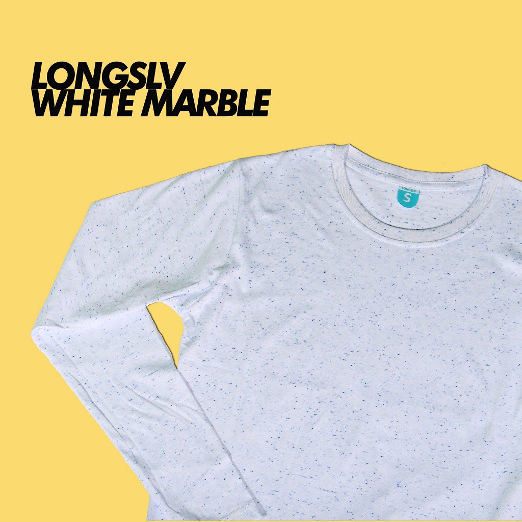 Kaos Polos Lengan Panjang White Marble Cotton Combed 30s |  Basic T-shirt Pria Wanita