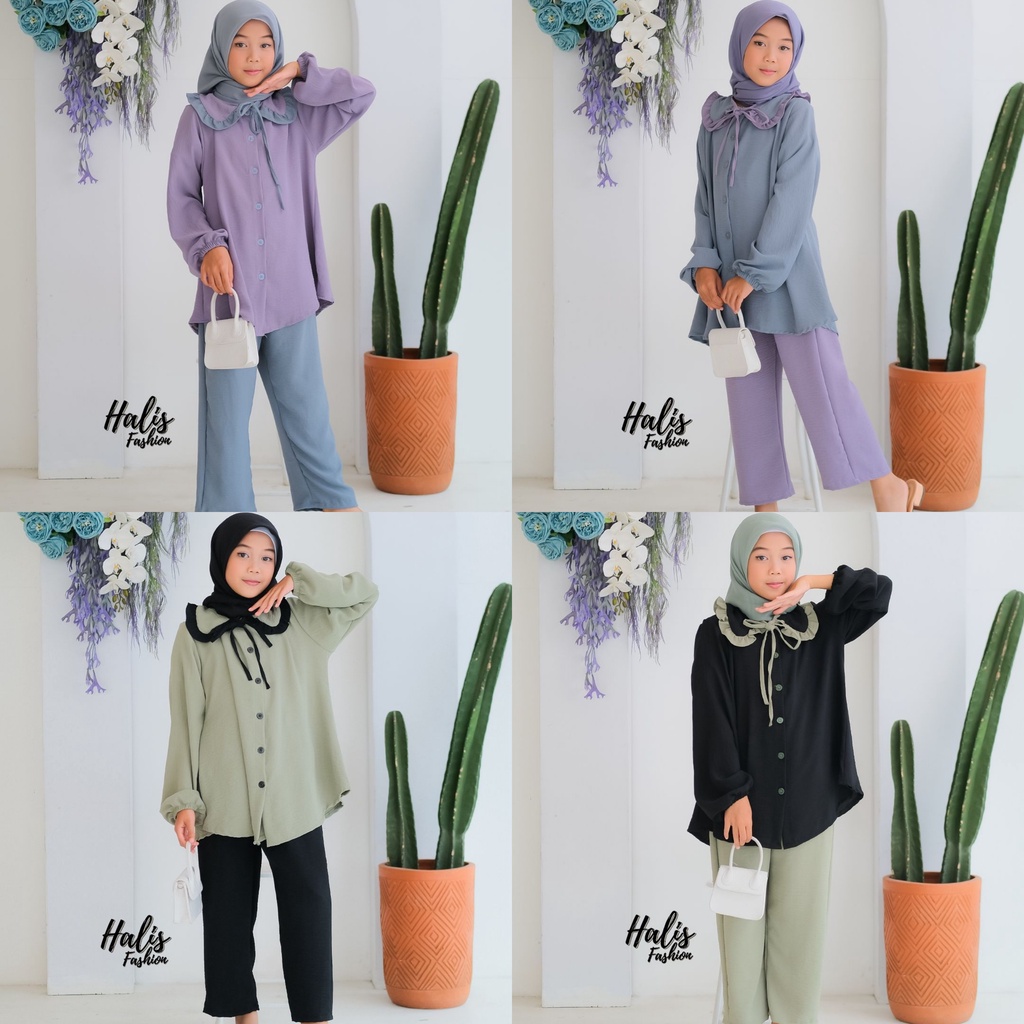 ONESET ZARA ZAHRANA HALIS DEWASA DAN ANAK Cringkel TUNIK + CELANA Model Rempel Dada Warna Cantik