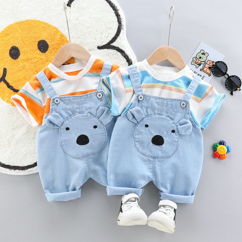 Set Overall baju Jumpsuit anak bayi balita denim jeans Koala Face import premium