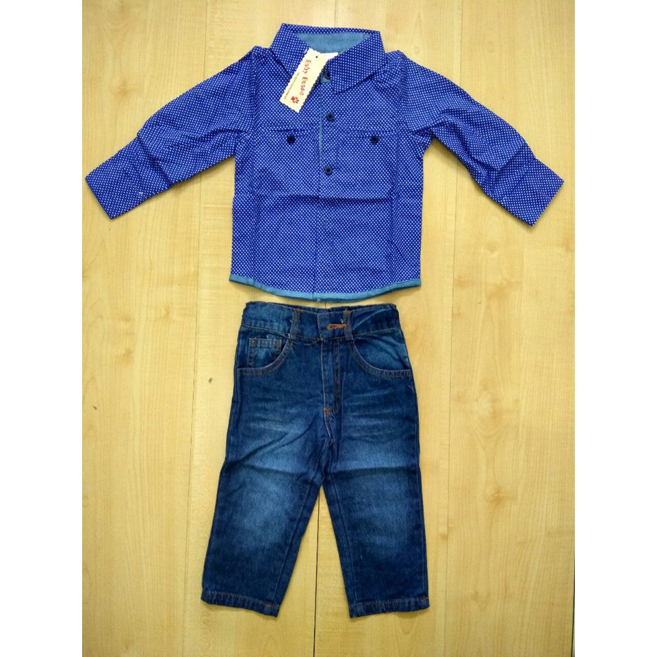 PAKAIAN ANAK LAKI LAKI BABY BEAR BLUE DOTS SET JEANS