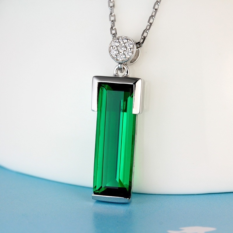 [Ready Stock]Fashion 925 Silver Plated Colored Gems Tourmaline Color Jewelry Necklace 18K Platinum Plated Pendant