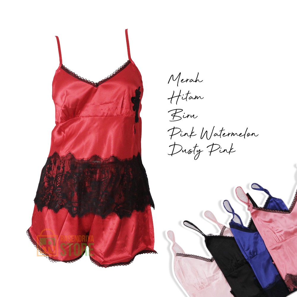 (COD) Baju tidur + celana satin silk licin sexy renda seksi lingerie lace BT YJ FM 9065