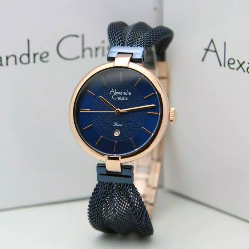 JAM TANGAN WANITA ALEXANDRE CHRISTIE  2872 AC 2872 Ac 2872 Rosgold Navy ORIGINAL [ GARANSI