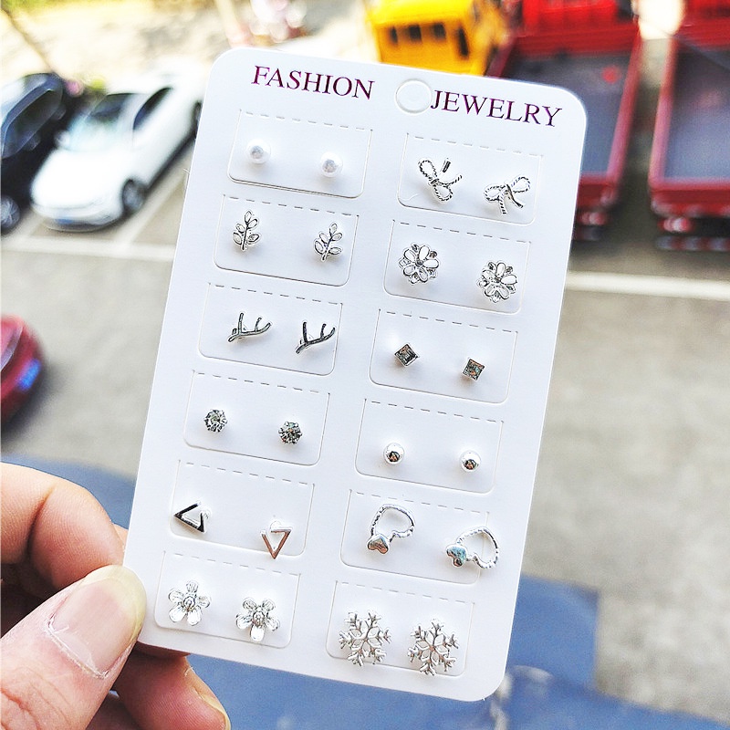 ★ODS★ 12 Pasang FA82 Anting Tindik  kekinian Tusuk Set Korea Fashion Stud Earrings Gaya Korea