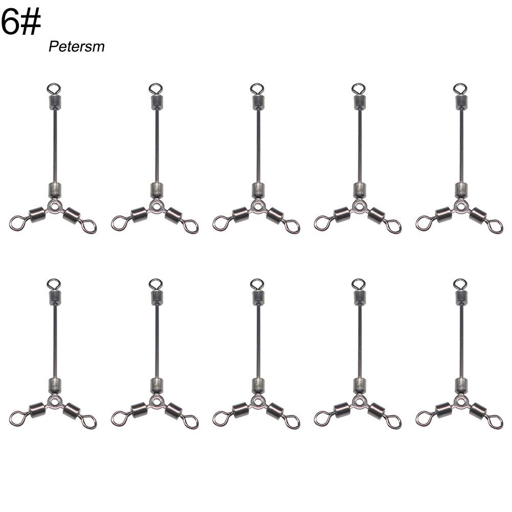 Pst _ 10Pcs Kili-kili Pancing Rolling Swivel 3 Arah Bahan Stainless Steel