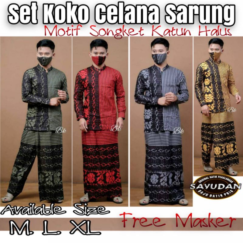 Jual Set Celana Sarung Batik Dan Kemeja Free Masker Set Kemeja Sarung Batik Setelan Sarung Dan