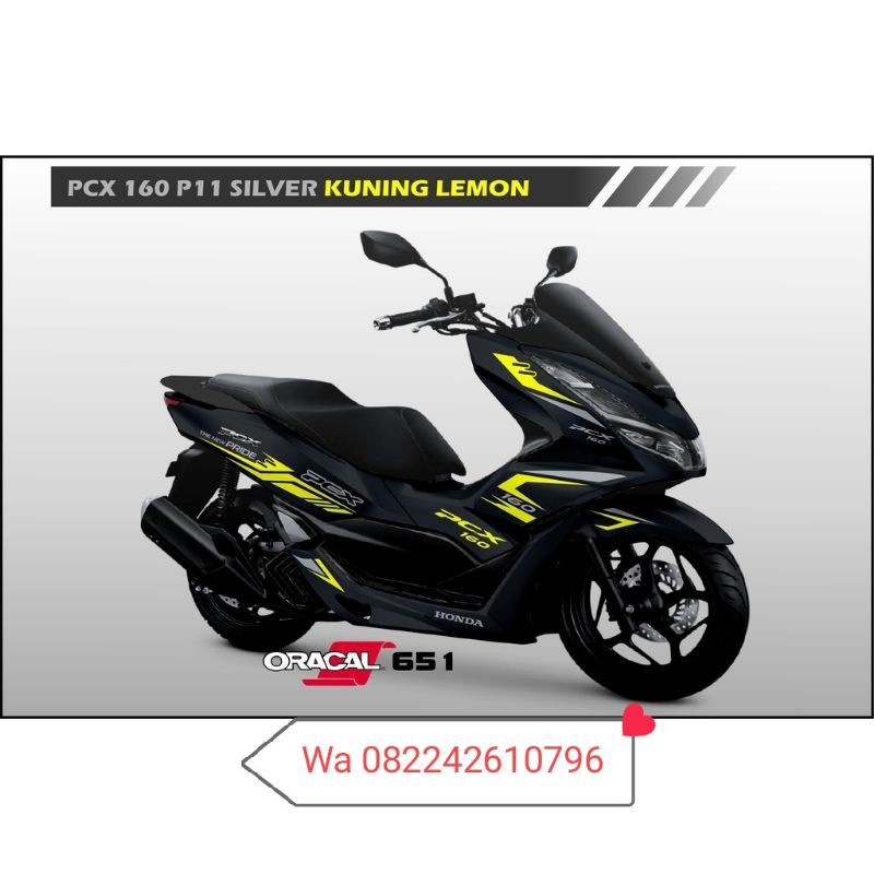 Sticker Cutting Striping Honda Pcx 160 Hitam Sporty Kuning lemon