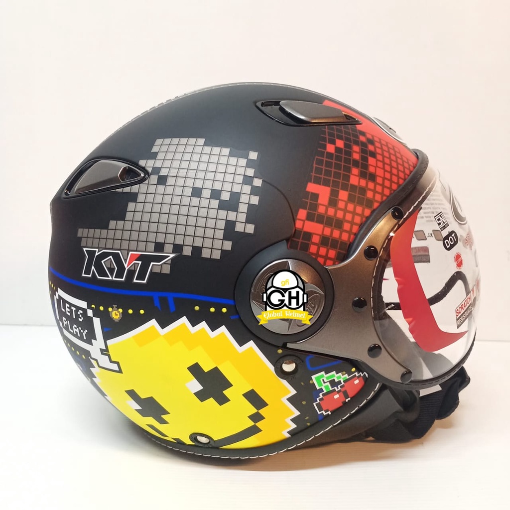 HELM KYT ELSICO #7 BLACK MATT YELLOW RED KYT HALF FACE