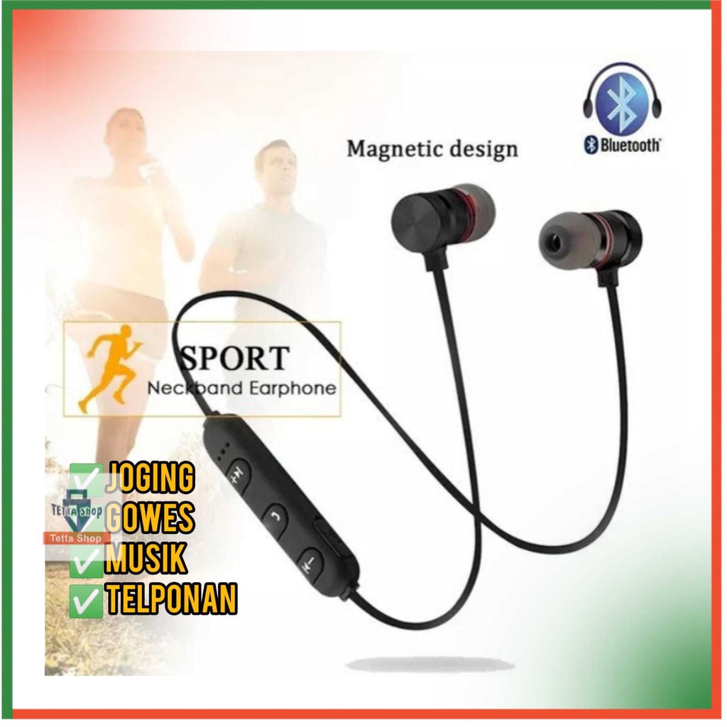 Hedset Joging Gowes Bluetooth Bersepeda Dengar Musik dan Telponan I Dilengkapi Magnet Bisa Jadi Kalung Saat Tidak Digunakan I Headset Blututh Karet Jadi Nyaman DItelinga