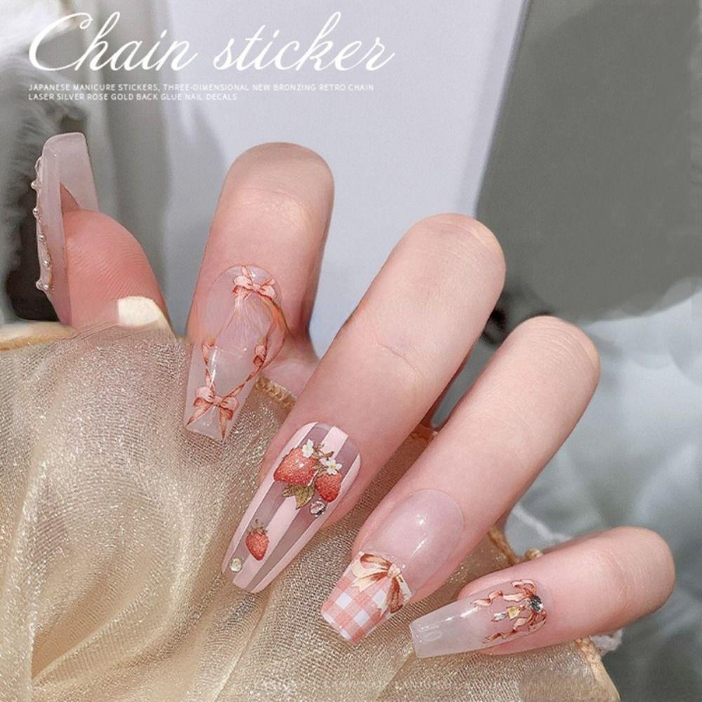 AUGUSTINA Agustina Stiker Kuku Timbul Kawaii Retro Gaya Jepang Salon Kuku DIY Foils Motif Kotak-Kotak Dekorasi Kuku