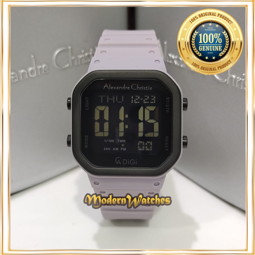 Jam Tangan Alexandre Christie Digital Wanita AC 9347 Ori Soft Purple Black Hitam Terbaru Alexander