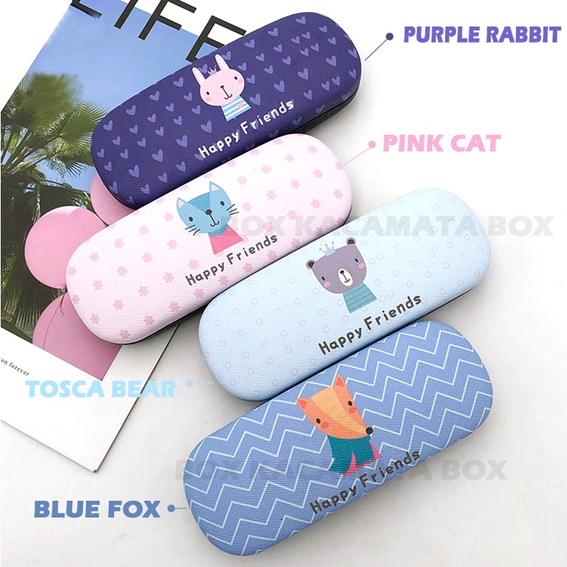 GROSIR/box Tempat Kacamata Hardcase Cepuk Magnet Kucing Cat kartun pola buah Kotak kacamata/penyimpanan kacamata/kotak kacamata miopia B