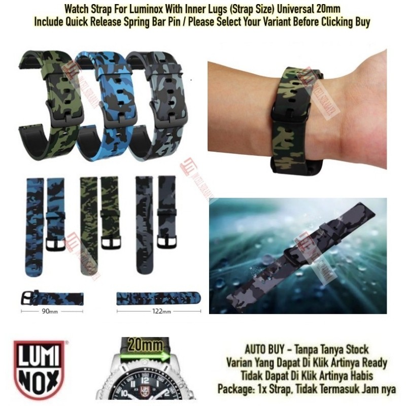 Tali Jam Watch Strap Luminox Size 20mm Universal - Camo Army Keren Black Buckle