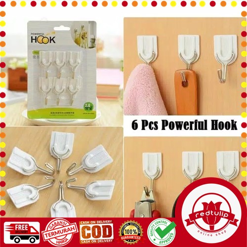 Gantungan Hook Baju Tempel Dinding Pintu 1 Set Isi 6 Pcs Sticky Hanger