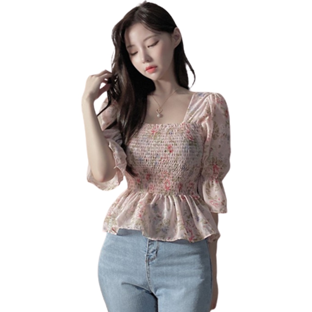 KOREAN STYLE FLORAL VINTAGE TOP BLOUSE ALA KOREA ATASAN WANITA