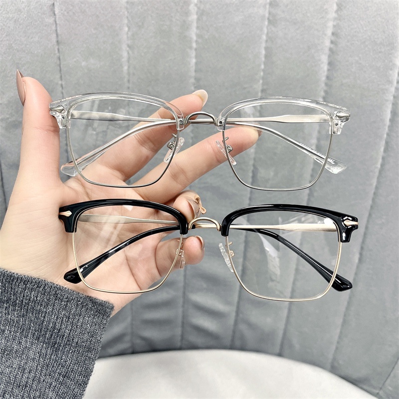 (YUZHU) Kualitas Tinggi Kacamata Komputer Anti Cahaya Biru Logam Setengah Bingkai Persegi Panjang Eyeglasses Untuk Pria/Wanita