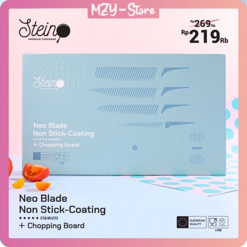 (Voucher Diskon 20 RB + Free Bubble) Stein Steincookware Pisau Neo Blade Cutting Board 7 in 1 Talenan Set Stein Pisau Biru Pisau Stein Neoblade Set Original