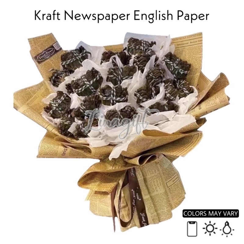 ( 5 Lembar ) KRAFT NEWSPAPER ENGLISH PAPER - KERTAS KADO VINTAGE KORAN MAGAZINE - FLOWER WRAPPING PAPER / KERTAS BUNGA - FLORIST CLASSIC