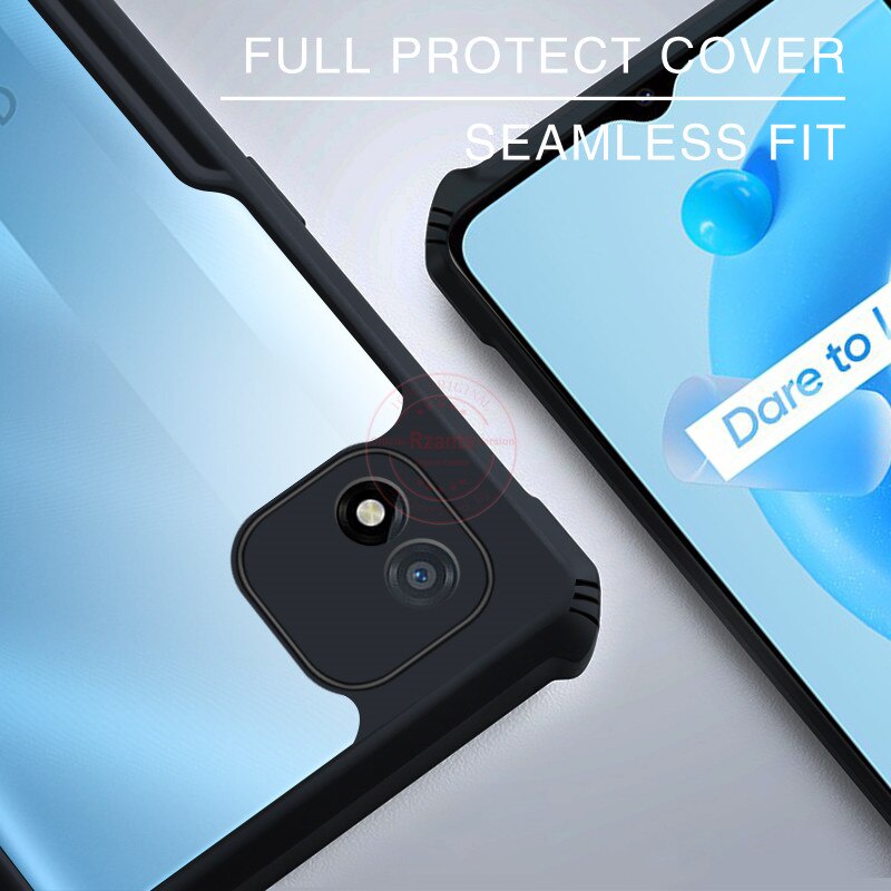 Case REALME C20 Armor Fushion Transparent Casing + Tempered Glass Full Layar dan Skin Carbon