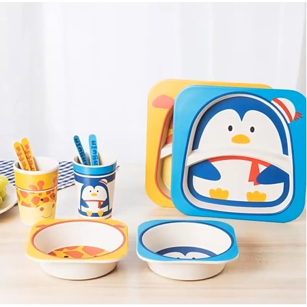 5pcs Set Alat Makan Anak Dengan Variasi Desain Karakter Lucu Peralatan Makan Anak Set