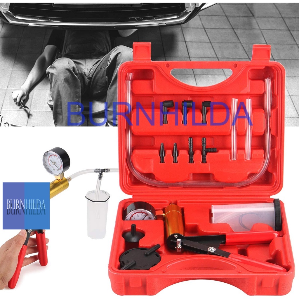 Vacuum Pistol Brake Bleeder Kit Bleeding Rem ABS MobilBrake Bleeder Kit with Hand Held Vacuum Pump Tester | 16pcs Brake Clutch Bleeder Tool with Adapters for Car Kitchen Uses | One-Man Brake Bleeding System Apply to Bike, Motorcycle, Car, Truck  burnhilda