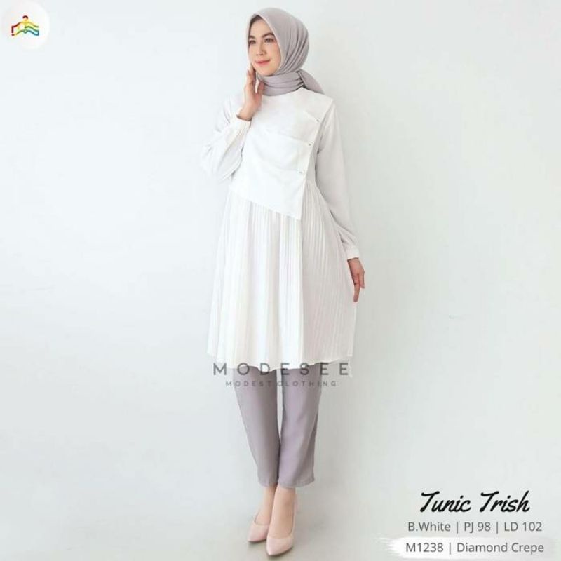 MODESEE TUNIK PUTIH / TUNIK WANITA / TUNIK PLISKET / TUNIK BRANDED / TUNIK PLISKET HITAM
