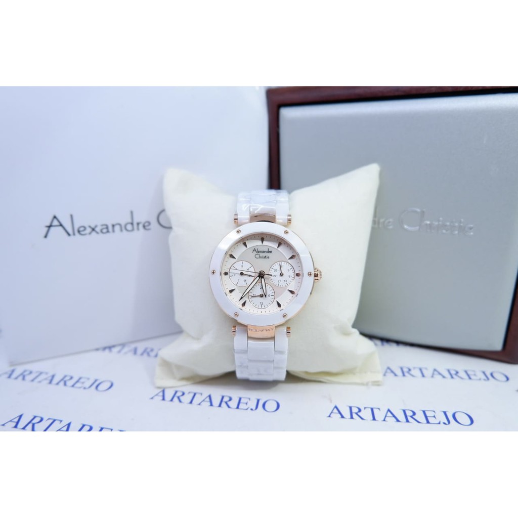 JAM TANGAN WANITA ALEXANDRE CHRISTIE AC 2807 KERAMIK PUTIH ROSEGOLD