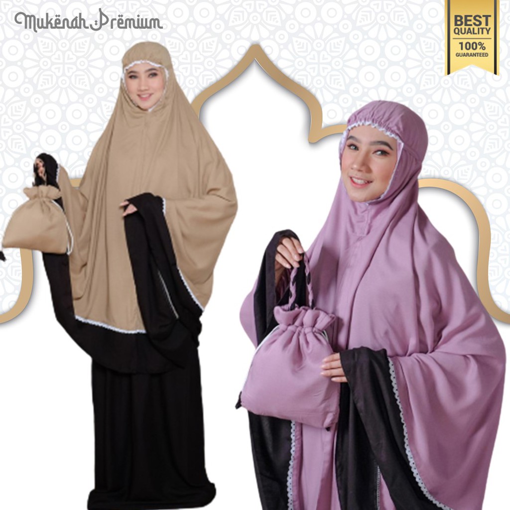 Mukena Siti Khadijah bordir Tas bordir Original Mukenah Rayon Premium Polos Kombinasi Traveling