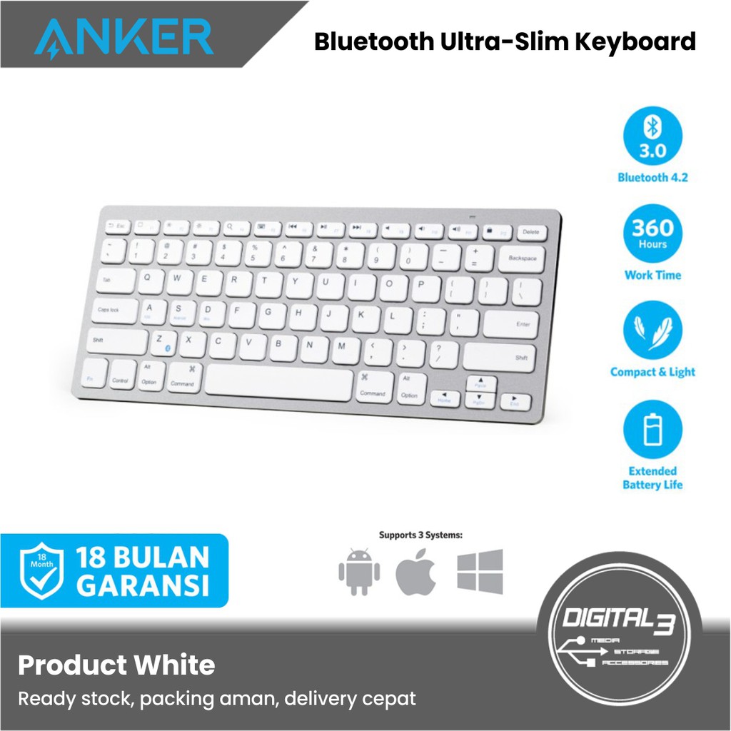Anker Bluetooth Wireless Ultra Slim Keyboard Mac Windows Android A7726