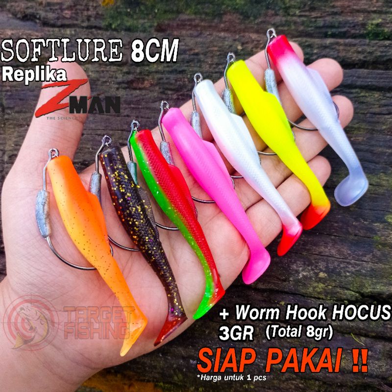 Soft Lure ZMAN Replika + Kail Worm Hook 3gr Umpan Casting Gabus Haruan Kerandang