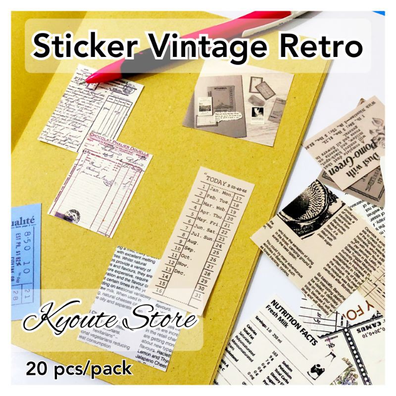 

20 pcs Paper Sticker Retro Vintage Jadul Scrapbook DIY Bujo Journal Planner Dekorasi