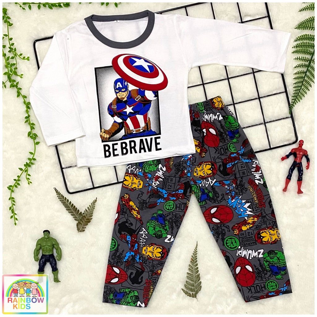RAINBOW SETELAN PP / SET BAJU ANAK COWOK / UNISEX PP 1-8 TAHUN KOMBINASI SUPERHERO-CAPTAIN ABU TUA - PP