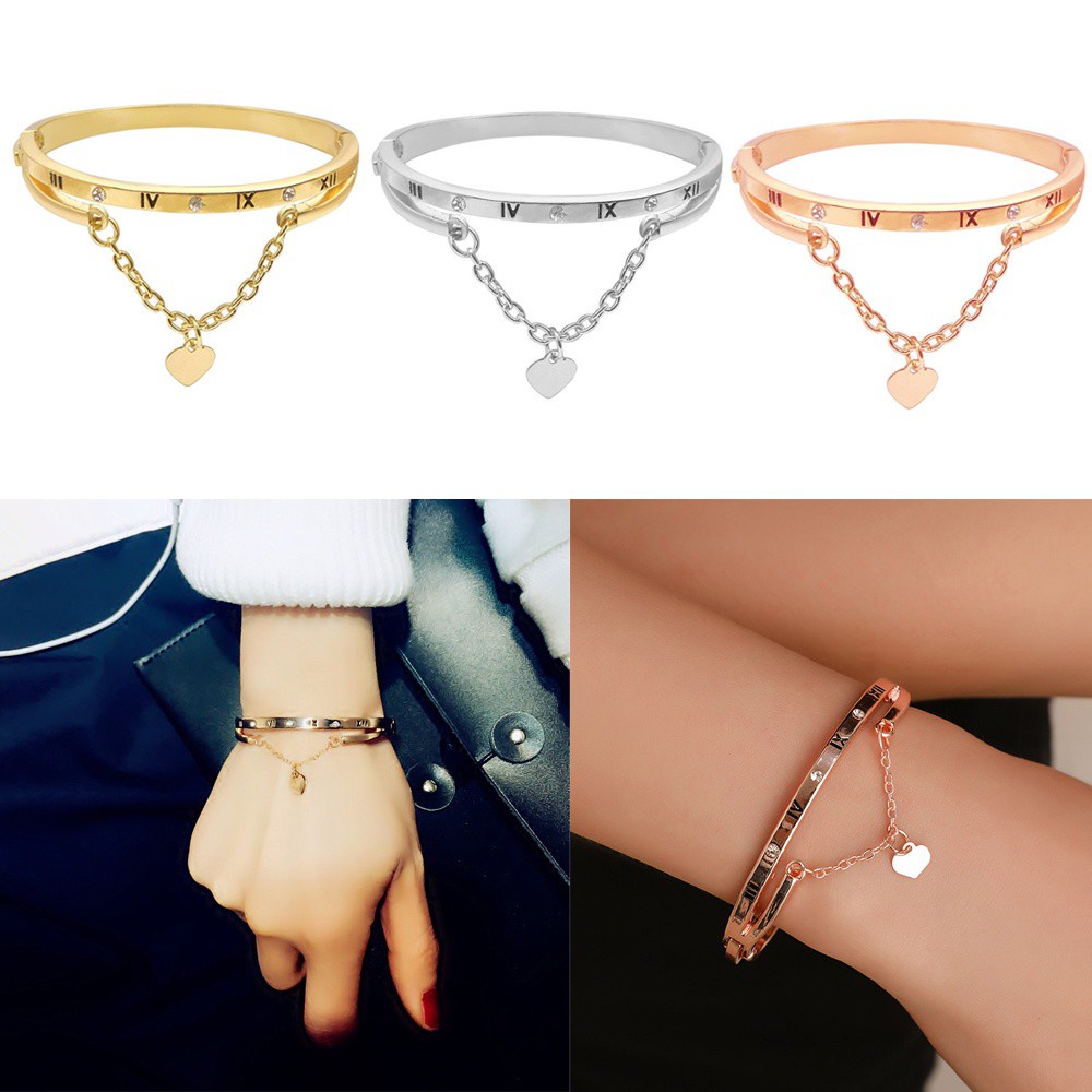 Gelang Bangles Bahan Stainless Steel Desain Nanas Tulisan Forever Love Multicolor Untuk Wanita