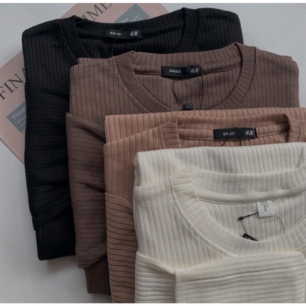 COD Kaos Polos Rib Lengan panjang - Baju Rajut Wanita Cabut jarum Bisa Bayar DiTempat
