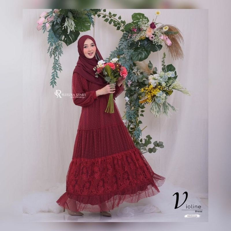 dress brokat/dress kondangan/ dress premium/ dress wanita/ violine by Rufeena syar'i