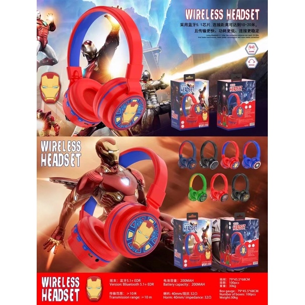 [ NM- MARVEL ] HEADPHONE BANDO BLUETOOTH / WIRELESS TYPE NM-02 KARAKTER MARVEL AVENGERS