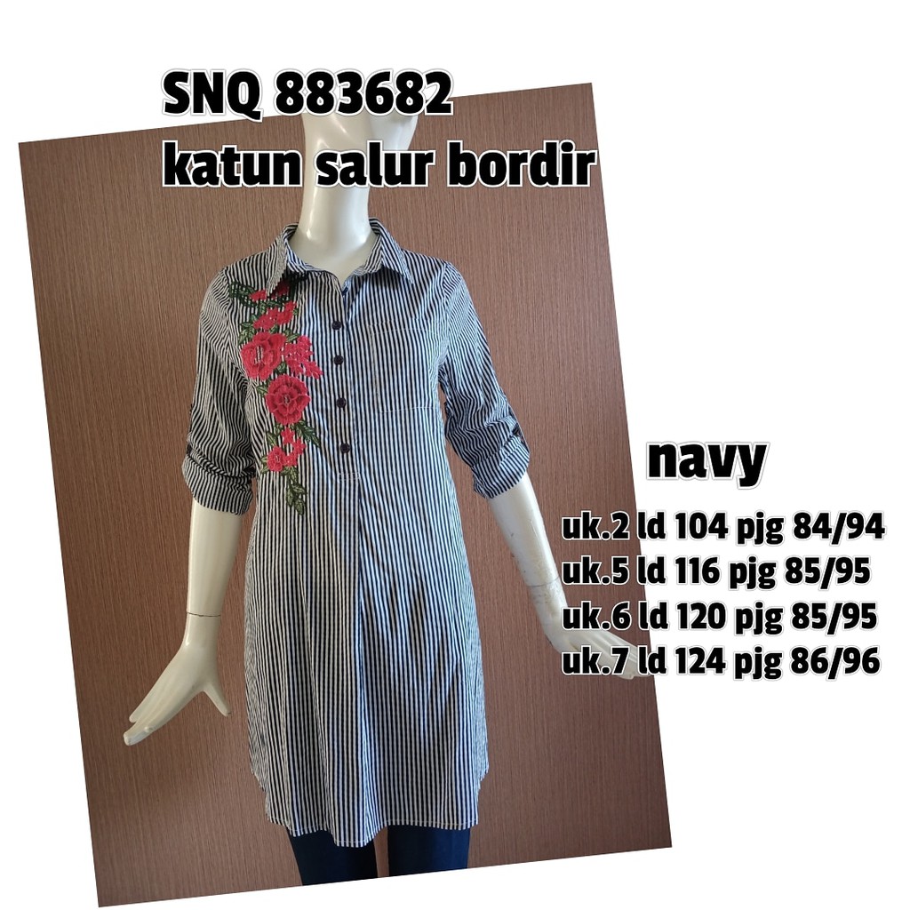 Blouse Panjang Wanita Import SNQ 883682, Katun Salur Bordir