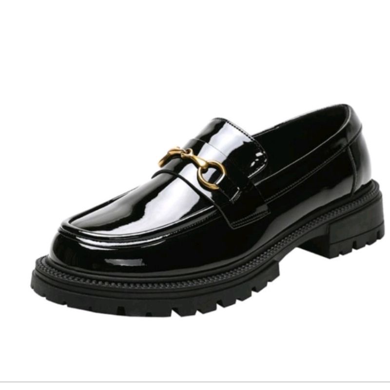 Sepatu Docmart Wanita Kasual Hitam Glosy Sekolah / Ootd Terbaru Fashion Premium Import 8045 Flat Loafers Yeonie Shoes Korean Style Kekinian Bisa Cod